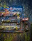 USA, Oregon, Tillamook. Close-up of lock on metal boiler door. Art Print